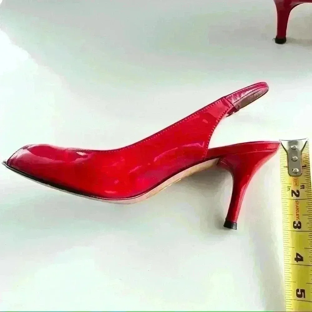 STUART WEITZMAN RED LEATHER Y2K SLINGBACK OPEN TOE KITTEN HEELS SANDALS SIZE 6.5 - Picture 7 of 12